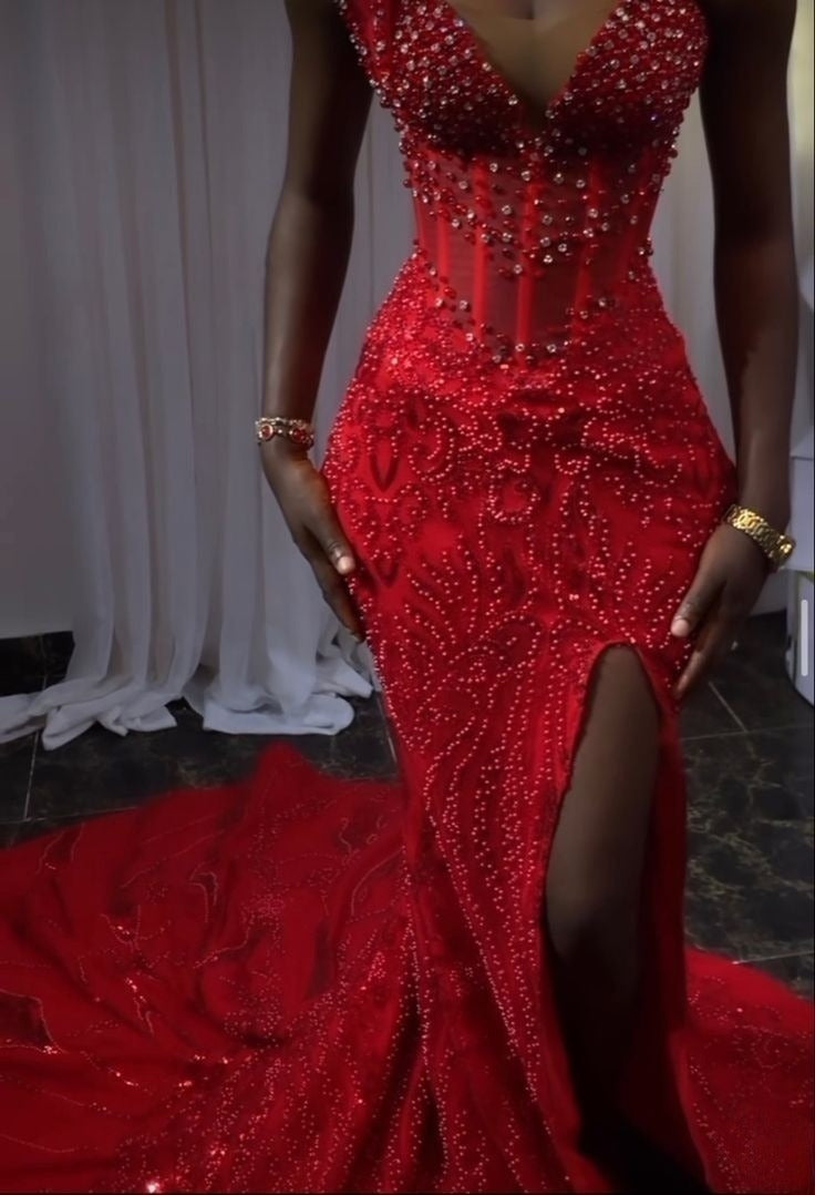 Stunning Red Mermaid Prom Gown Evening Dress for Women fg7386