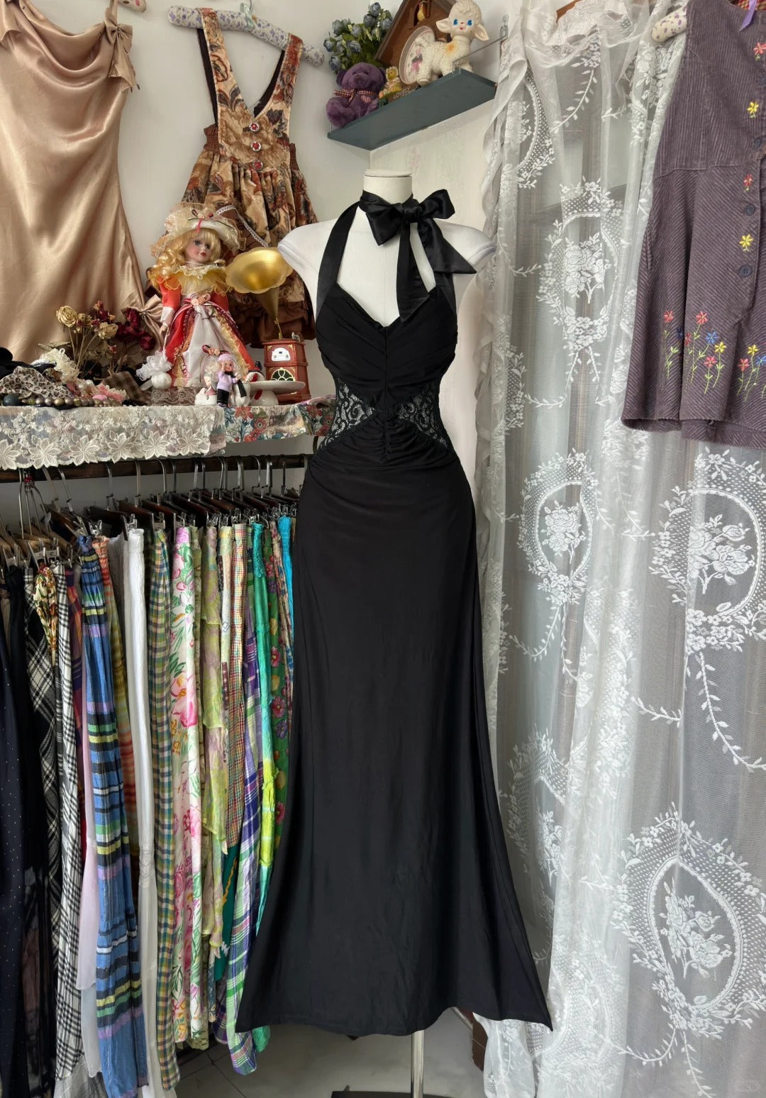 Elegant Black Halter Prom Dress Sleeveless Evening Party Dress fg7381