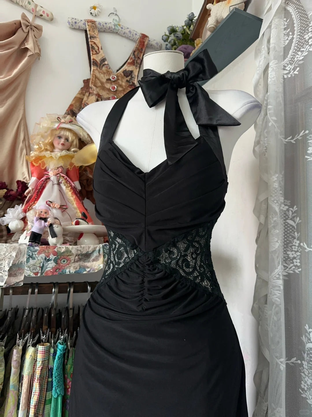 Elegant Black Halter Prom Dress Sleeveless Evening Party Dress fg7381