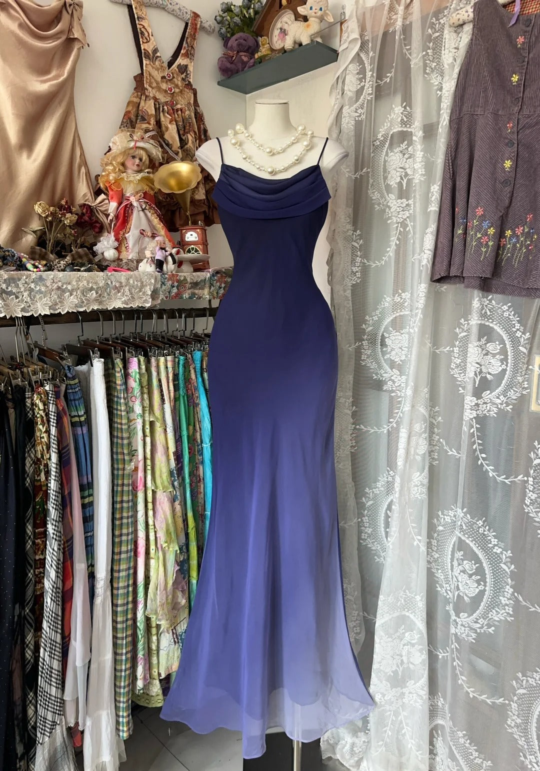 Spaghetti Straps Chiffon Ombre Mermaid Long Prom Gown Evening Dress fg7399