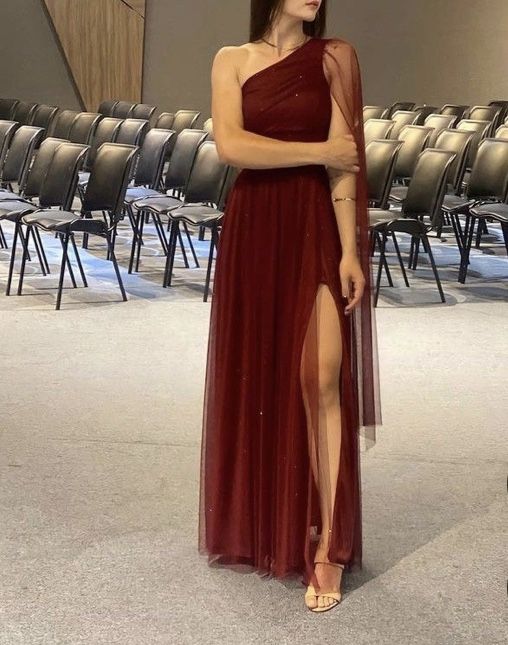Burgundy Shinny Tulle Prom Dress, Elegant Evening Party Dress fg7328