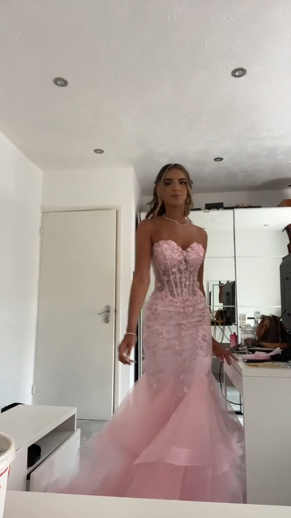 Mermaid Pink Tulle Long Prom Dress, Evening Formal Dress fg7253