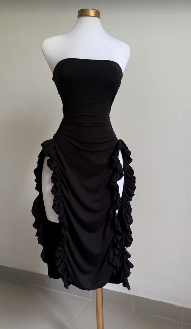 Strapless Sheath Midi Length Ruffle Prom Dress Sexy Evening Dress fg7107