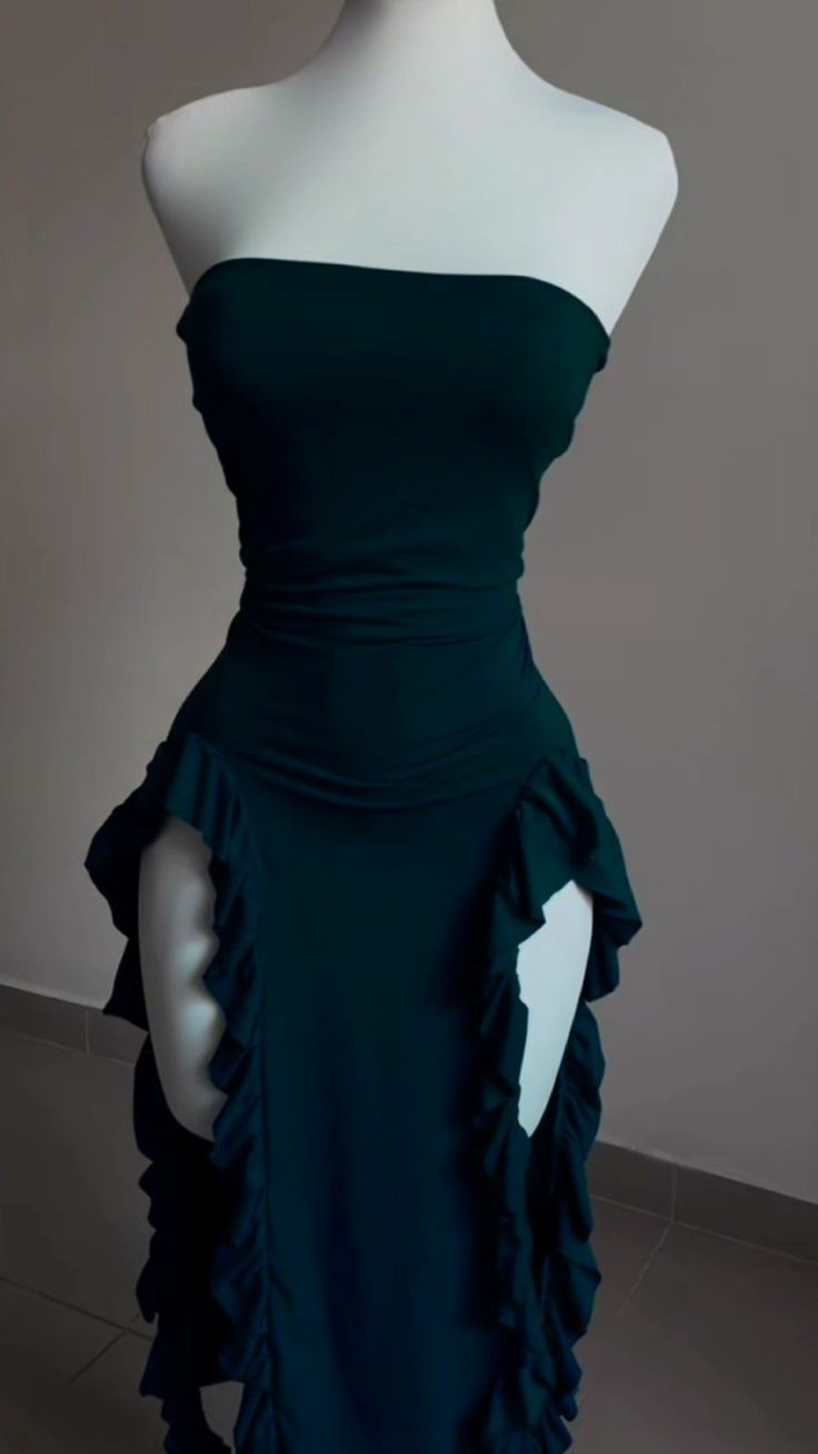 Strapless Sheath Midi Length Ruffle Prom Dress Sexy Evening Dress fg7107