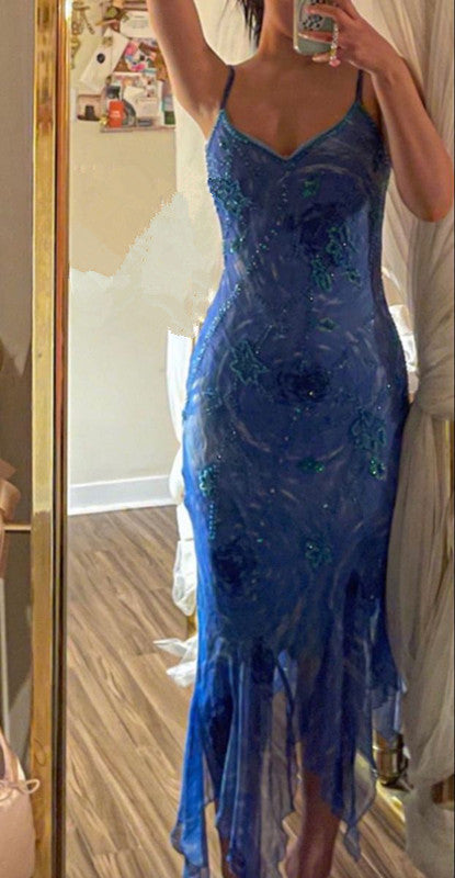 Charming Vintage asymmetrical dress Sexy Sleeveless Prom Dress Formal Gown fg7155