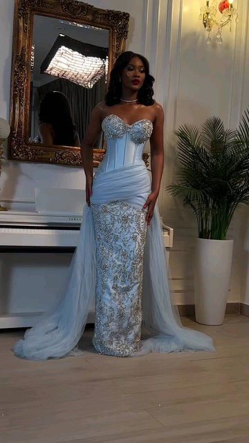 Blue Memraid Strapless Evening Dress Long Formal Gown fg6959