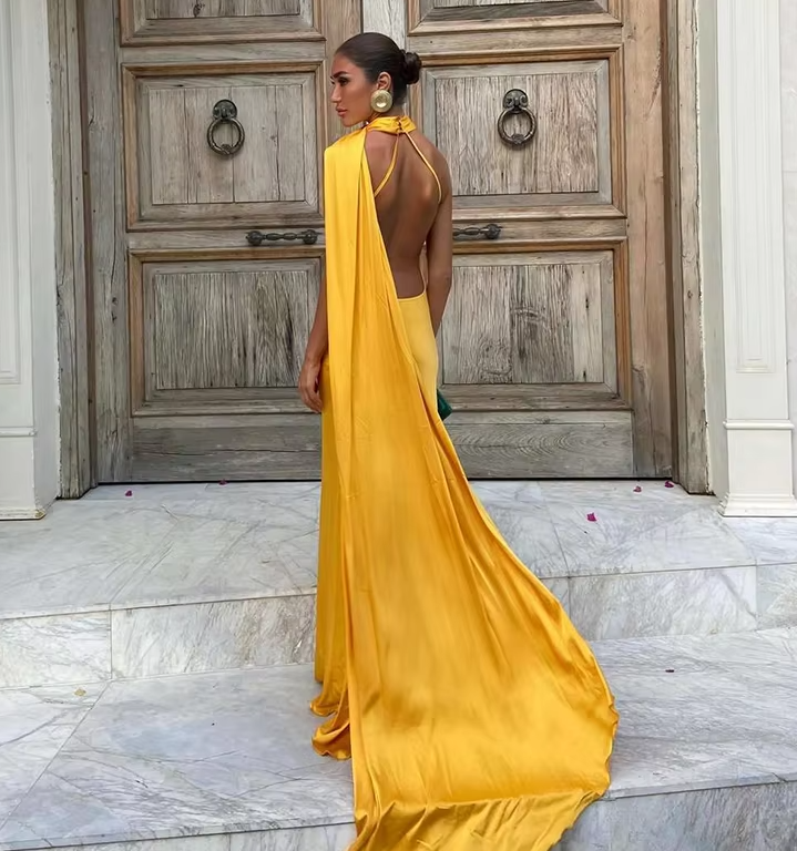 Casual Dresses Women Backless Sexy Satin Ribbon Sleeveless Elegant Lady Party Gown Long Evening Prom Dresses fg6815