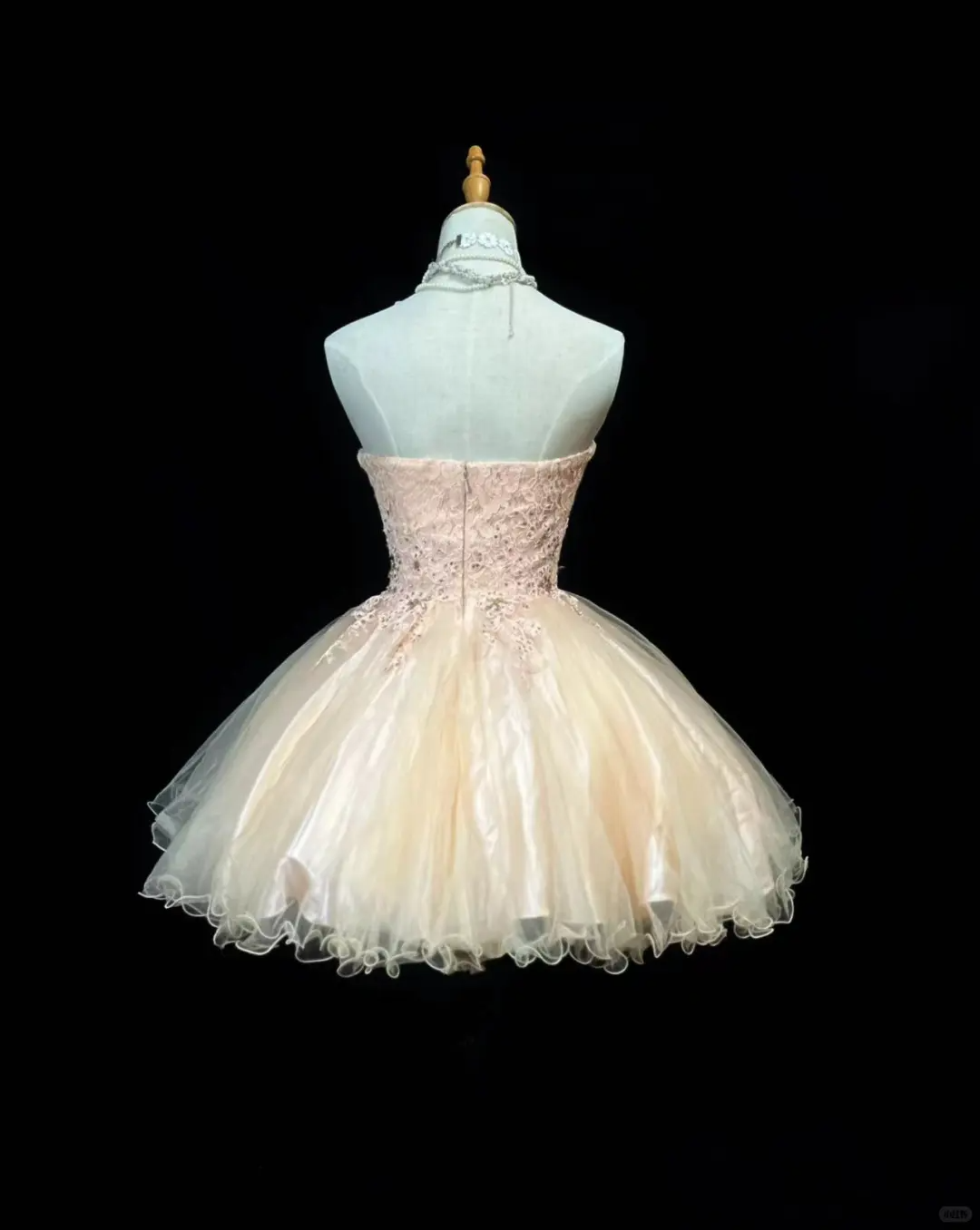 Cute Peach Powder Lace Beaded Mini Birthday Dress Strapless A Line Homecoming Dress S430