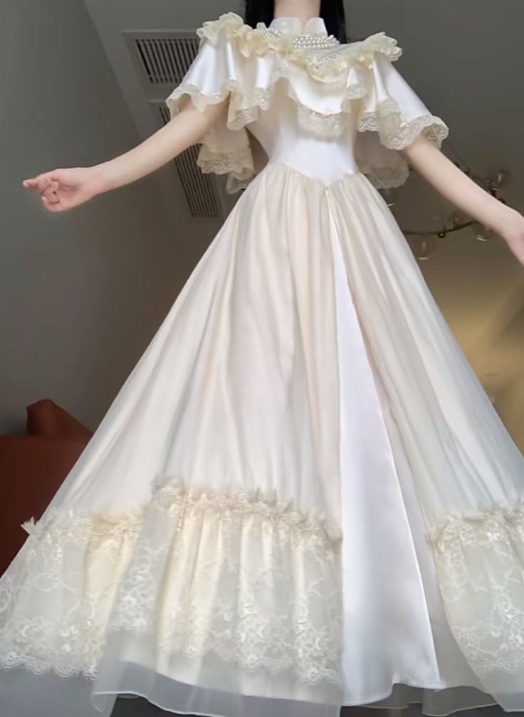 Elegant A-line High Neck Satin Lace Princess Dress Long Evening Dress fg7304