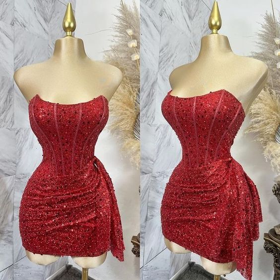 Pink Strapless Sequins Party Dress Mini Homecoming Dress Birthday Outfits fg6892