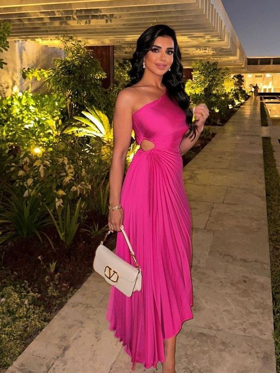 One Shoulder Pleated Asymmetric Cutout Evening Dress fg6834