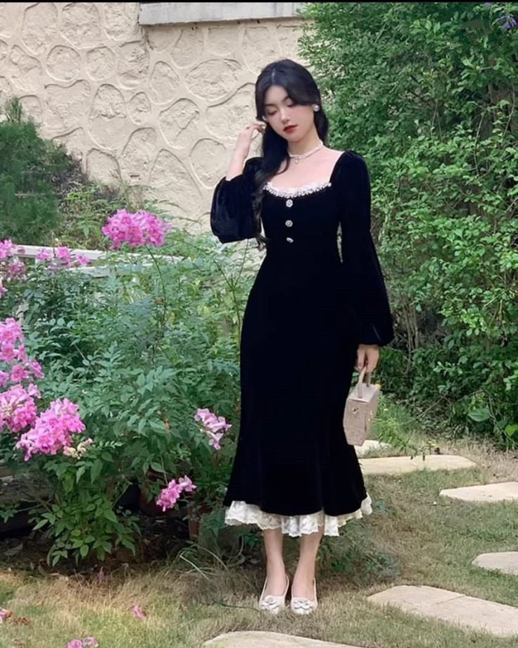 Black Velvet Prom Dress Black Evening Dress Formal Prom Gown fg7285