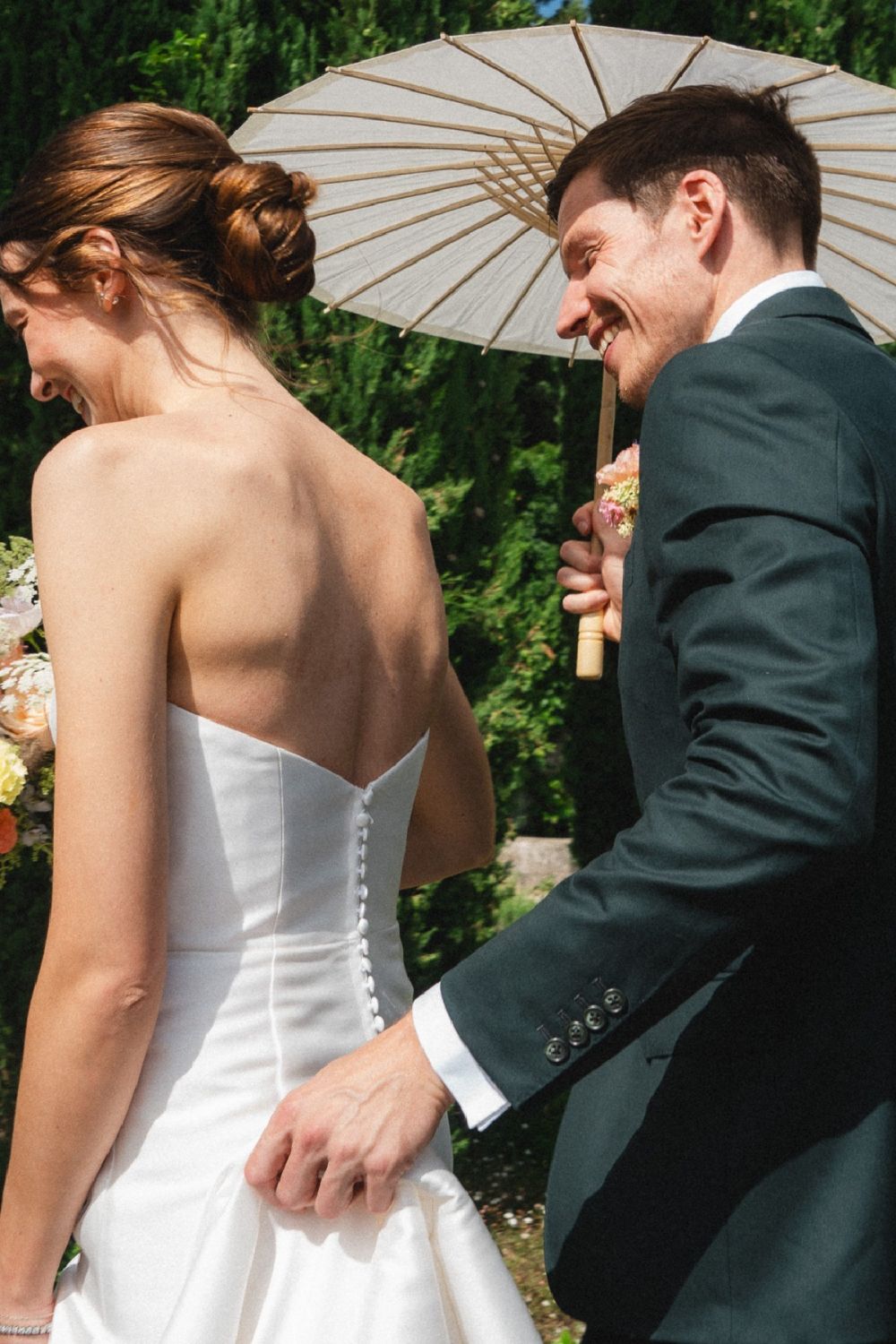 Simple Mermaid Strapless White Long Wedding Dress with Button Up - Fashionpara