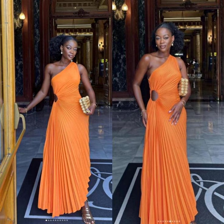 One Shoulder Orange Party Dress Evening Prom Dress Custom Made fg7459