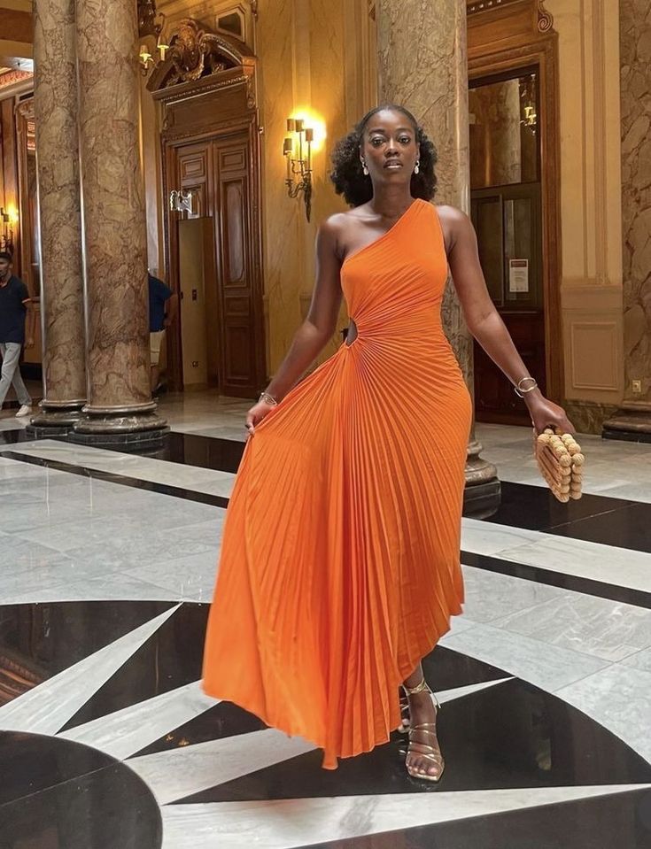 One Shoulder Orange Party Dress Evening Prom Dress Custom Made fg7459