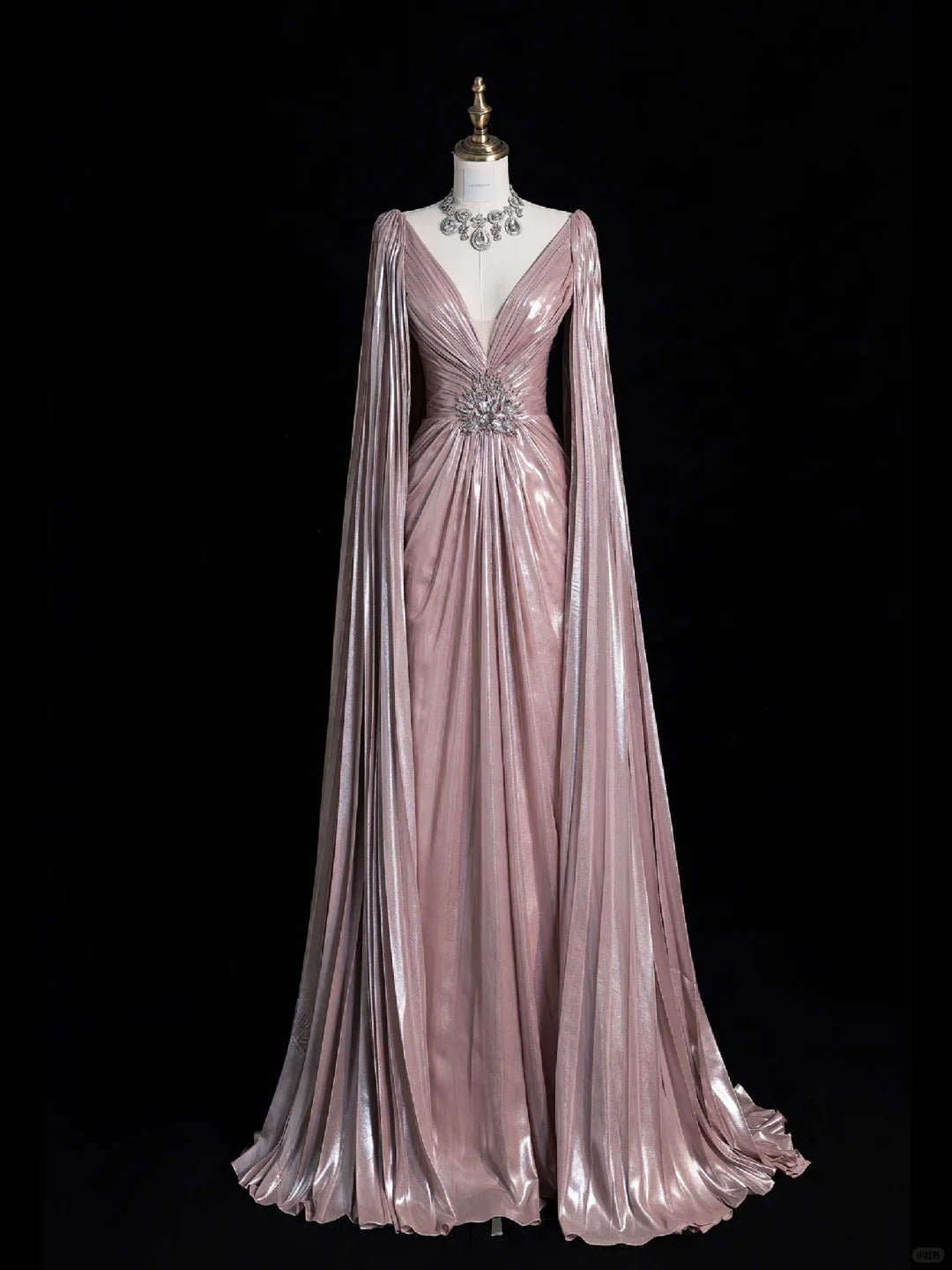 Luxury A-line Evening Prom Dress Long Sleeve V-neck Shiny Custom Made Party Gowns fg7452