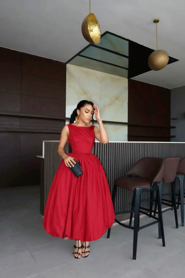Red A Line Red Midi Party Dress Formal Evening Dress fg7519