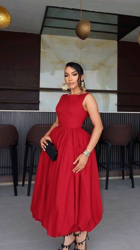 Red A Line Red Midi Party Dress Formal Evening Dress fg7519