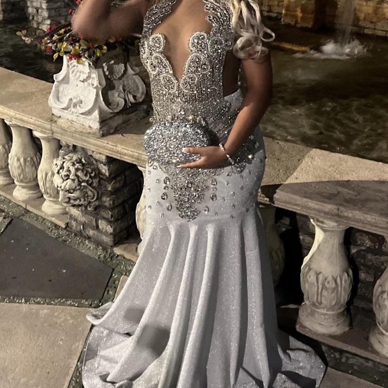 Silver Mermaid Beaded Prom Party Dress Long Formal Evening Dress fg7518