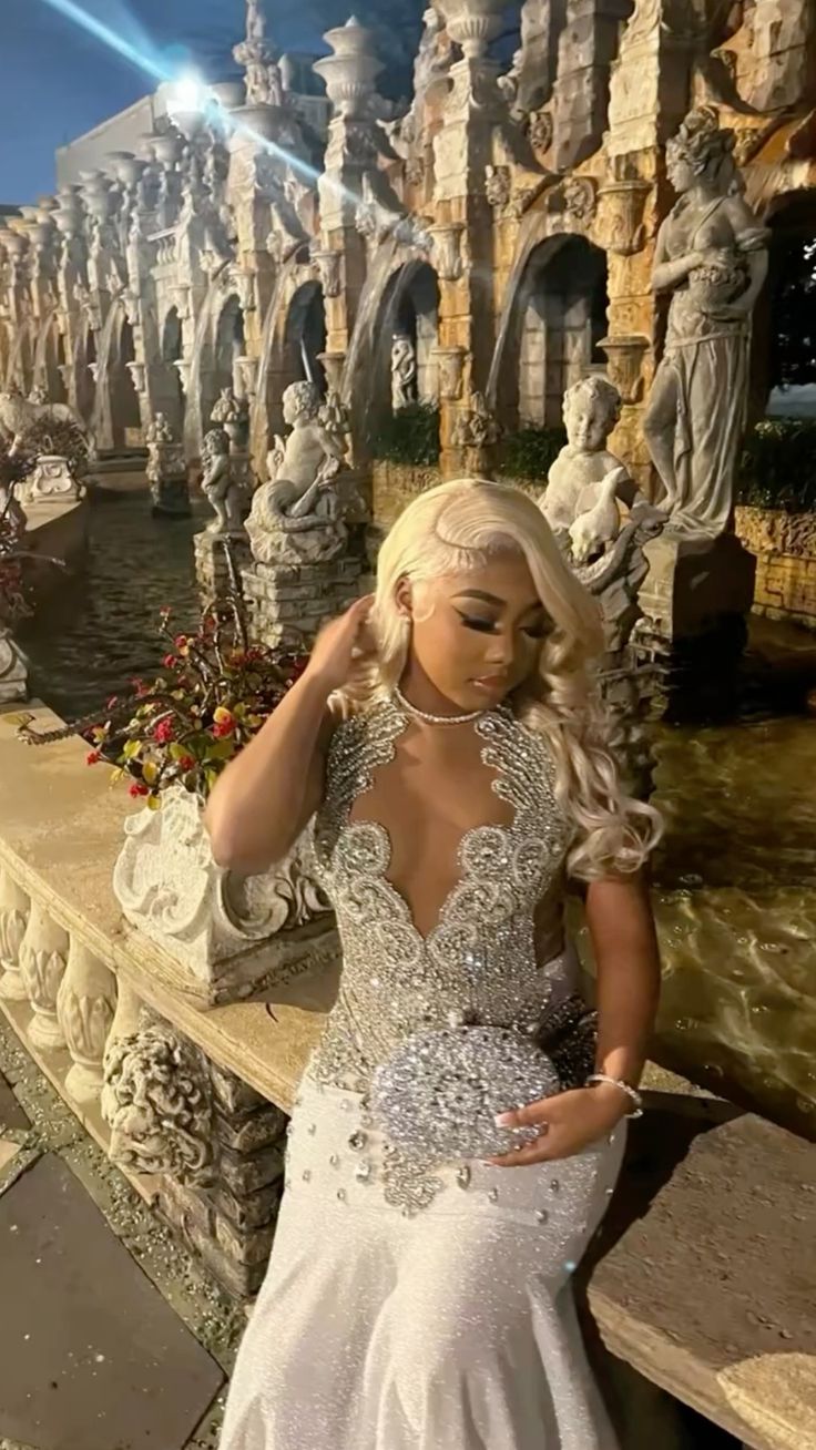Silver Mermaid Beaded Prom Party Dress Long Formal Evening Dress fg7518