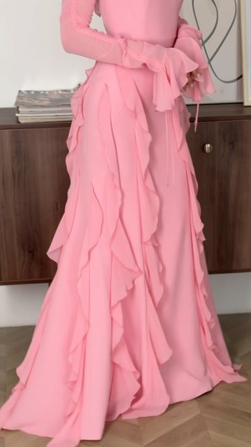 Ruffle Chiffon Women's Casual Dress Long Party Dress fg7442