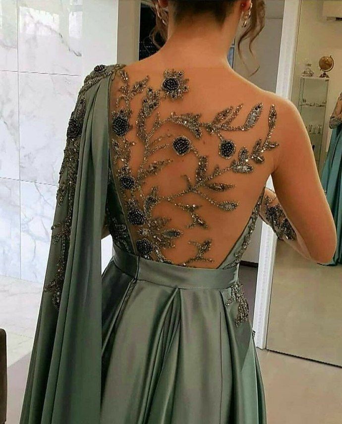 Evening Dresses One Shoulder Full Length Satin A Line Long Sleeves Formal Party Dress Prom Gown fg6768