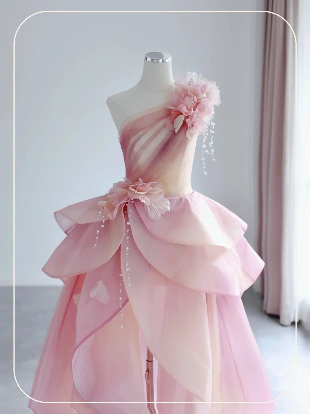Elegant Formal Dress with 3D Flowers, A-Line Evening Party Dress fg7527