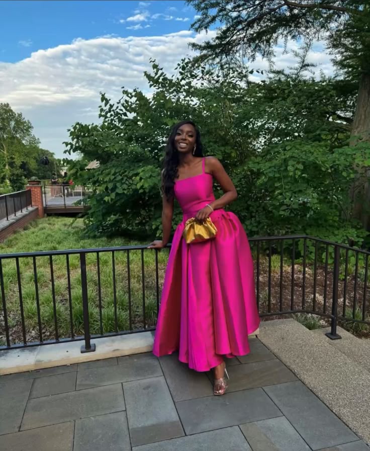 Fuchsia Spaghetti Straps A-Line Satin Long Formal Party Dress fg7476