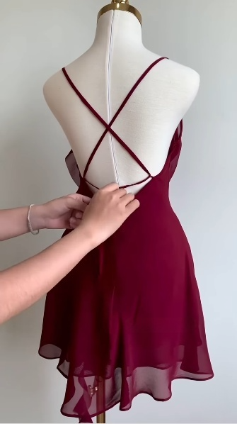 Burgundy Cocktail Dress Short Party Dress Homecoming Dress fg7537