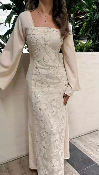 Square Neck Long Sleeves Prom Dresses Formal Evening Dress fg7597