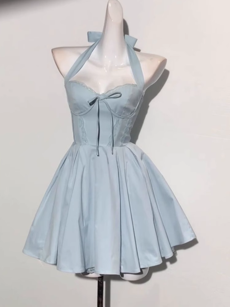 Blue Halter Neck A Line Short Birthday Dress Homecoming Dress S215