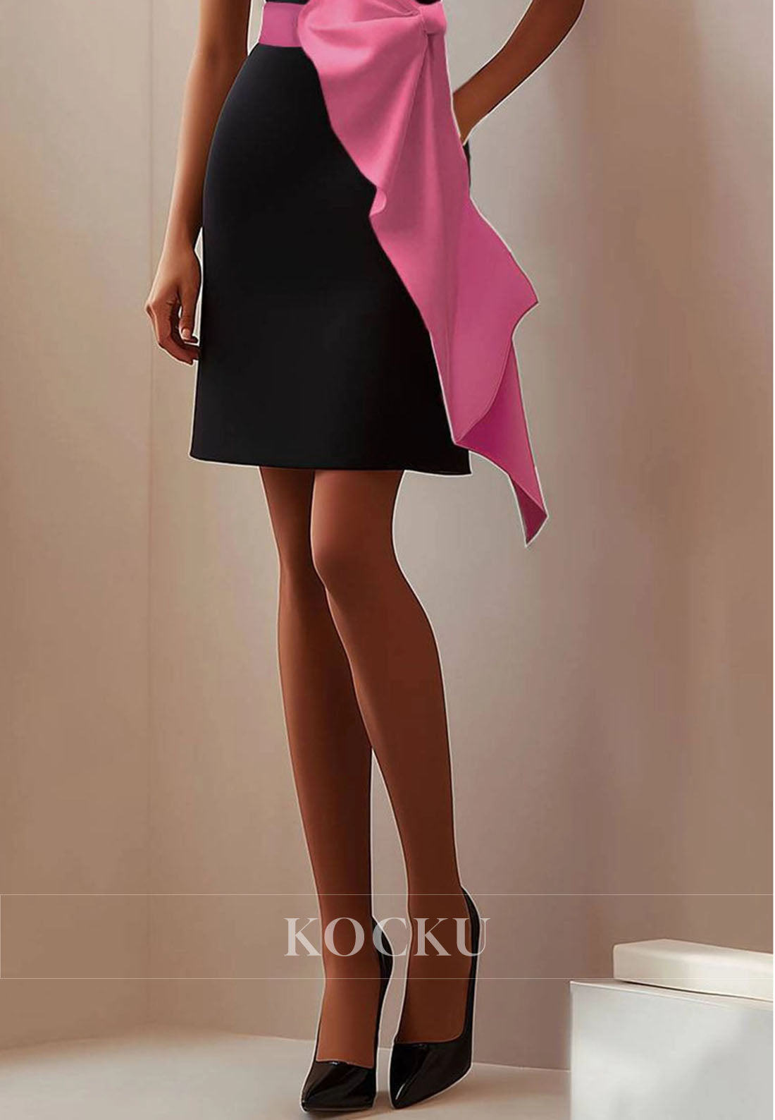 Bateau Neck Straps Sheath Short Satin Wedding Guest Dress with Pink Belt Party Gowns