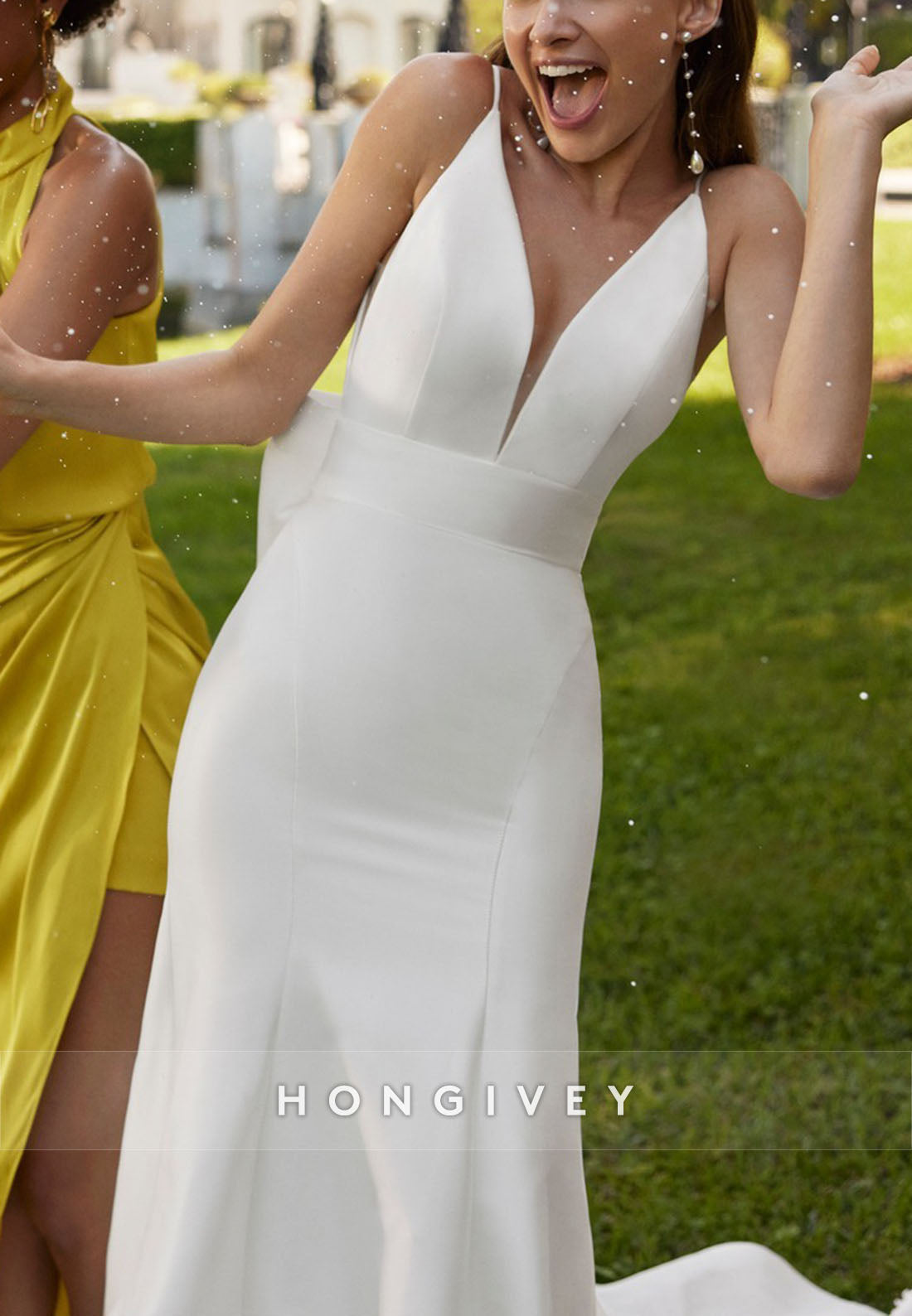 Spaghetti Straps Pleated Bowknot Watteau Train Trumpet Wedding Dresses