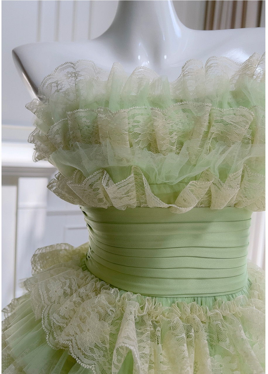 Light Green Tulle Lace Tiered Short Homecoming Dress Birthday Outfits S395