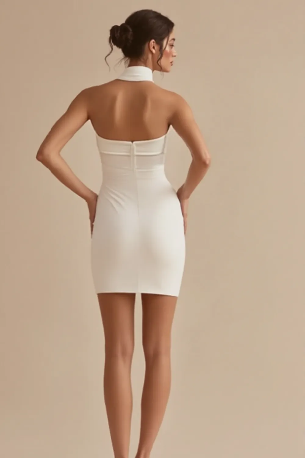 A-Line Halter Neck Satin Little White Graduation Dress