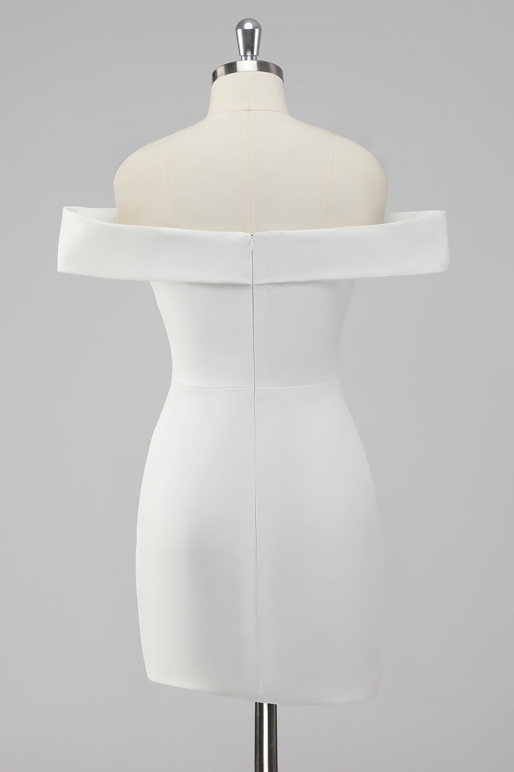 White Sheath Off the Shoulder Satin Short Graduation Dress