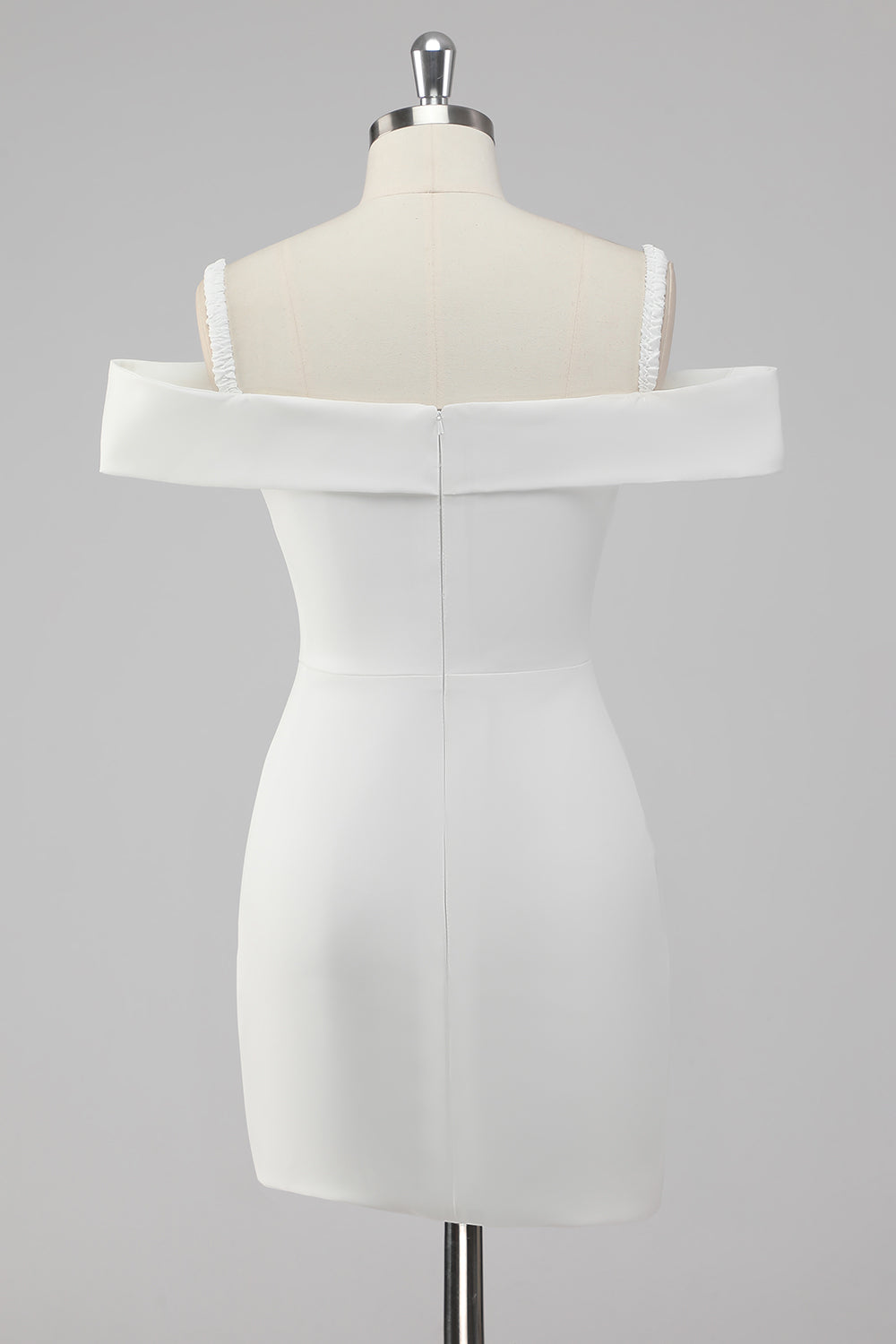 White Sheath Off the Shoulder Satin Short Graduation Dress