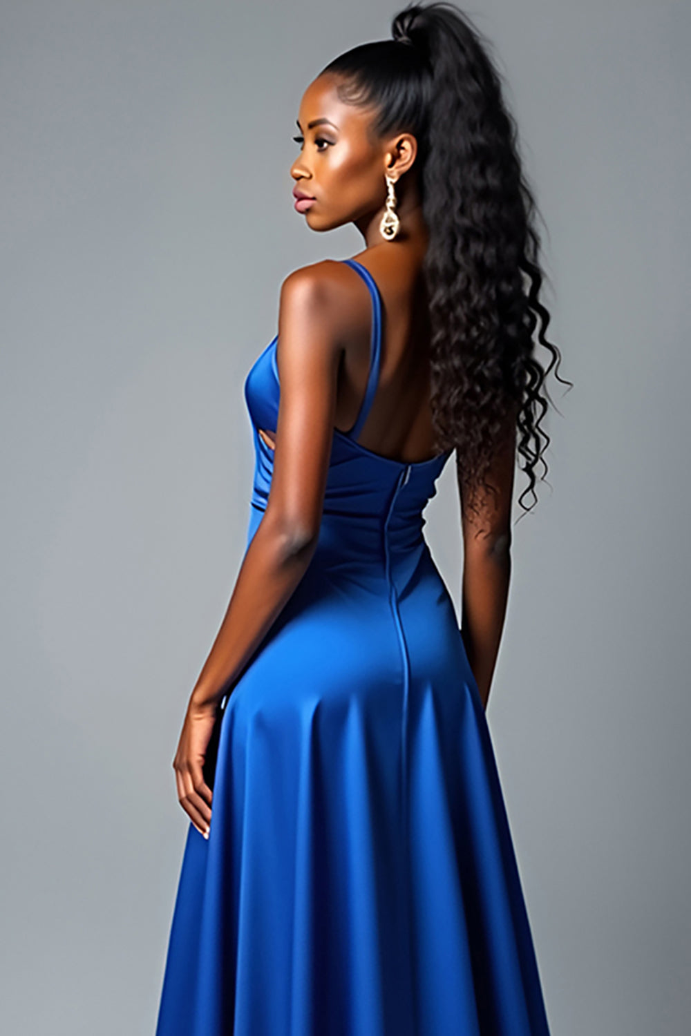 Royal Blue A Line Spaghetti Straps Long Satin Prom Dress