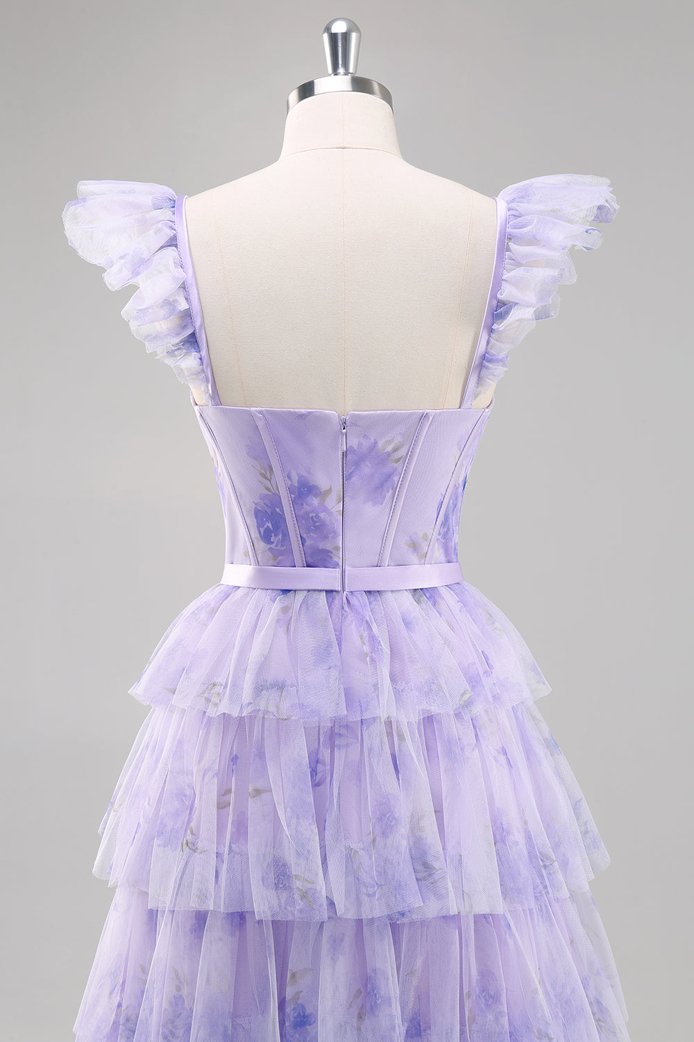 Lavender A Line Tiered Tulle Long Prom Dress with Slit