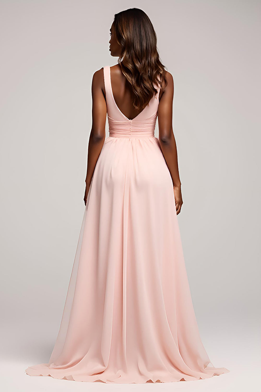 Pink Organza Pleated A Line Spaghetti Straps Prom Dress with Slit