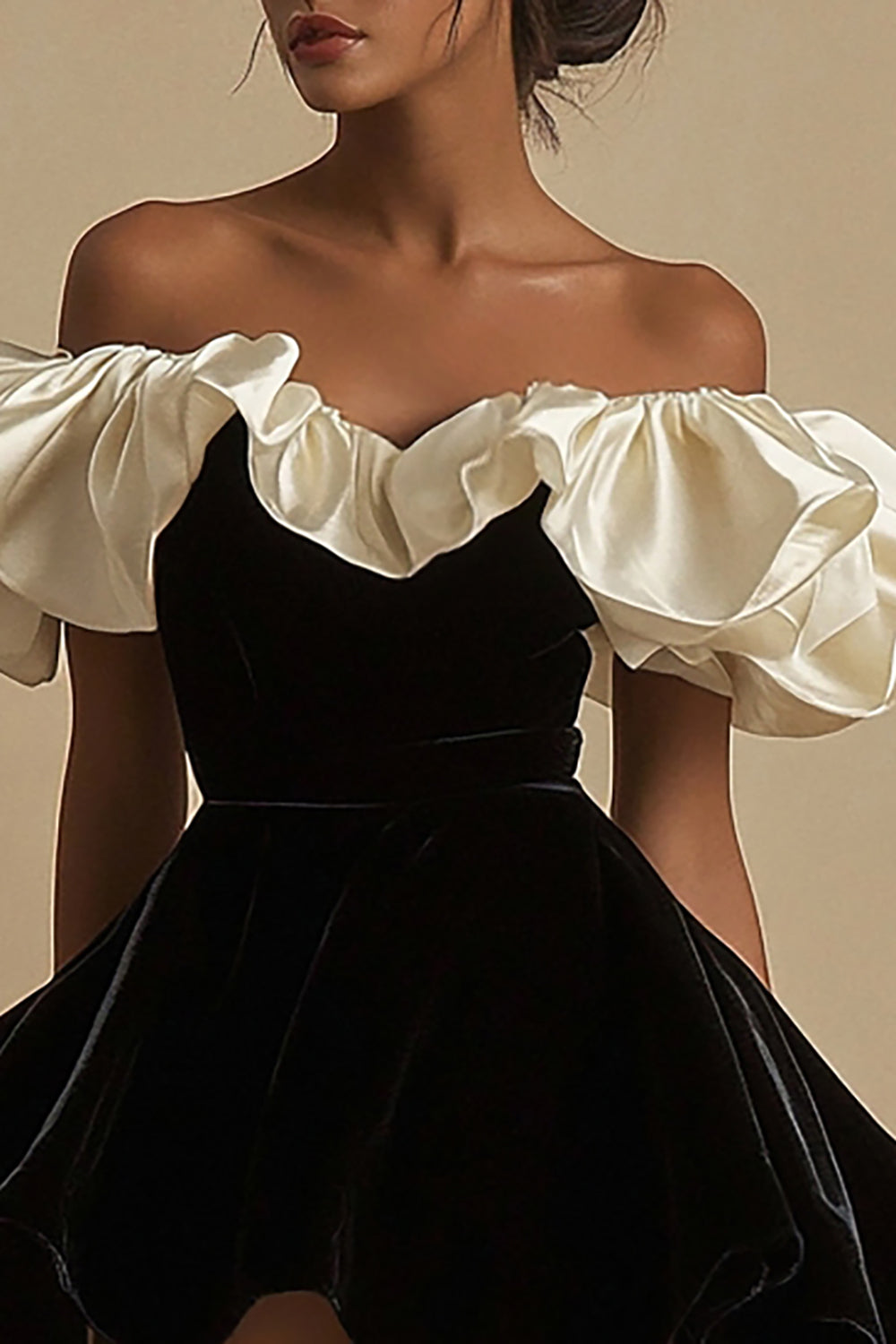 A Line Velvet Off The Shoulder Pleated Short Little Black Dress