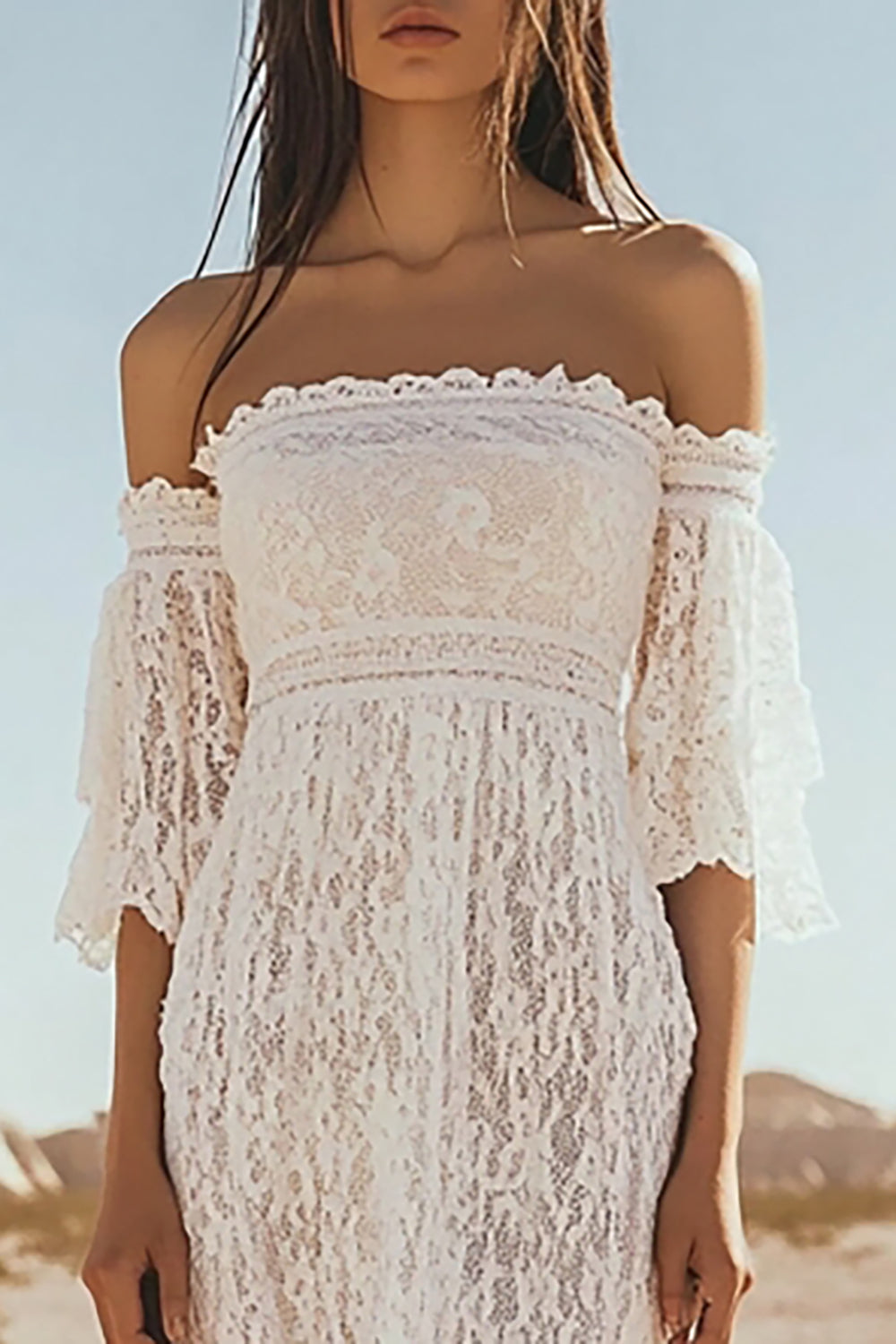 Mermaid White Lace Off the Shoulder Boho Wedding Dress