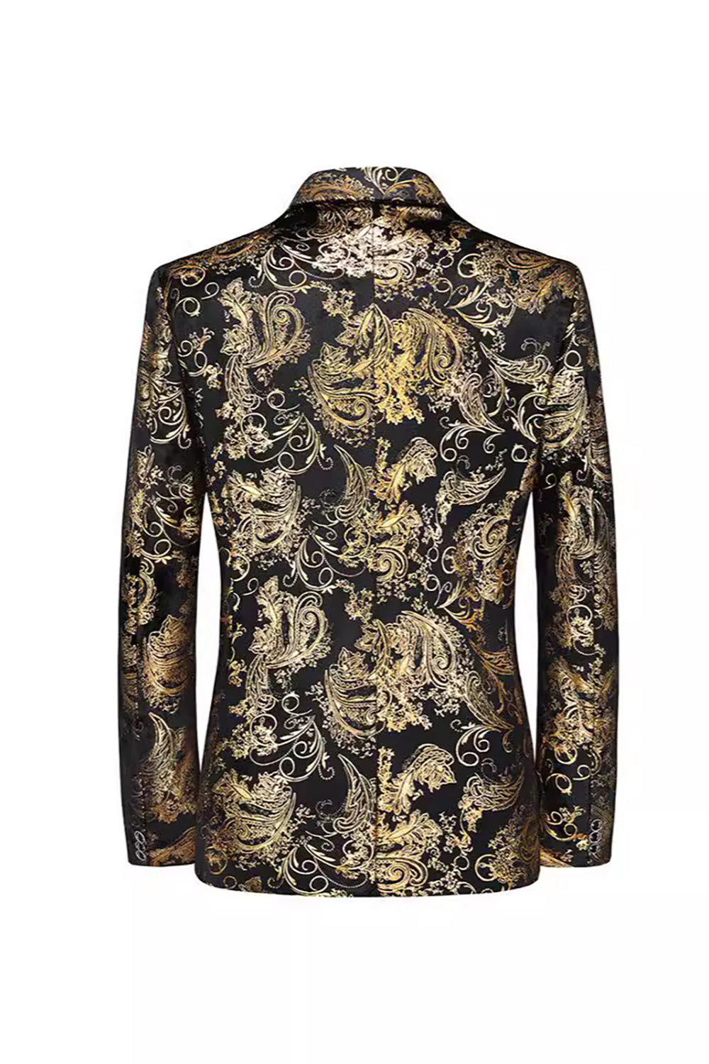Black Golden Single Breasted Notched Lapel Printed Men's Prom Blazer