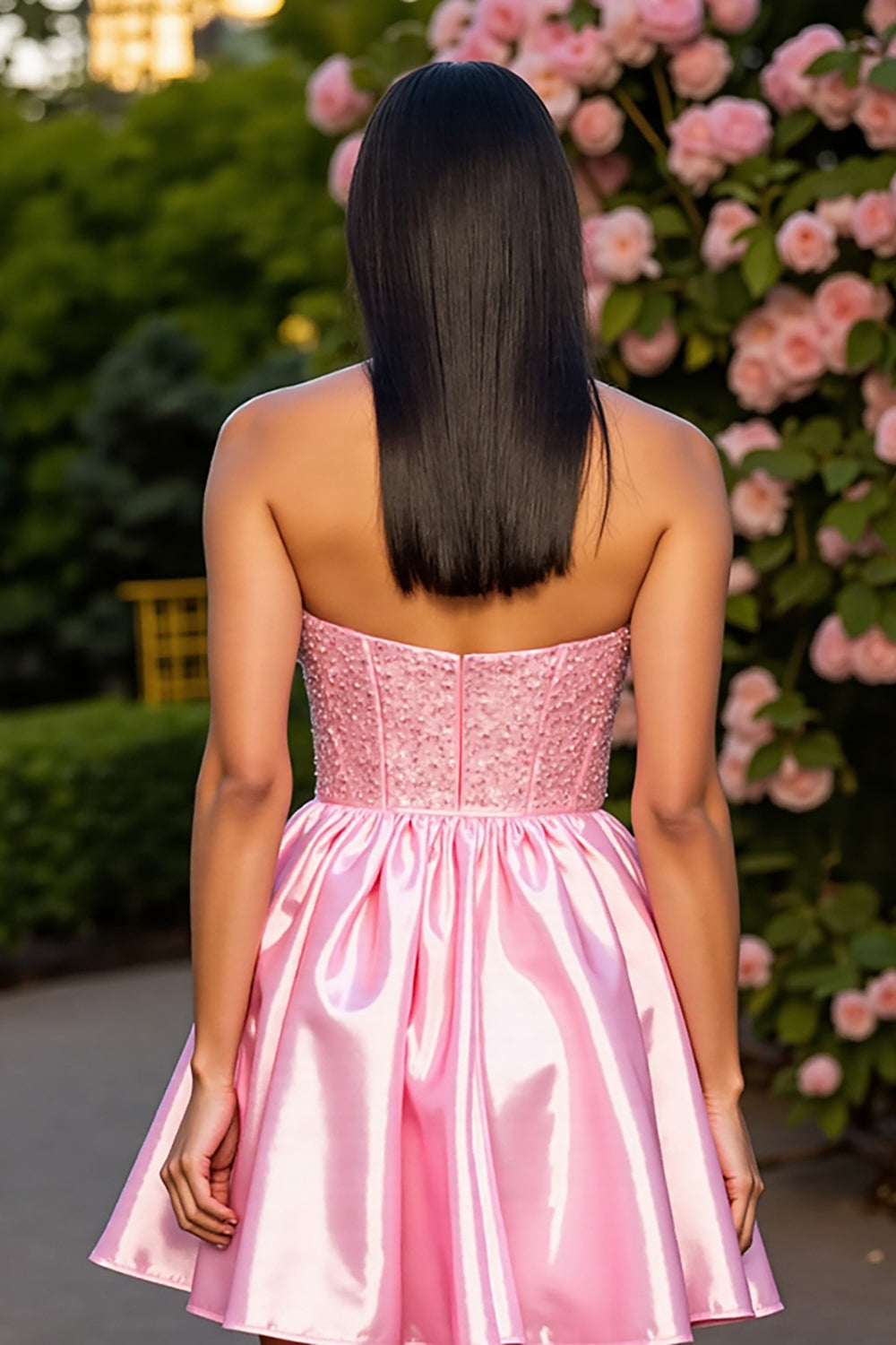 Pink Strapless Satin A Line Short Homecoming Dress