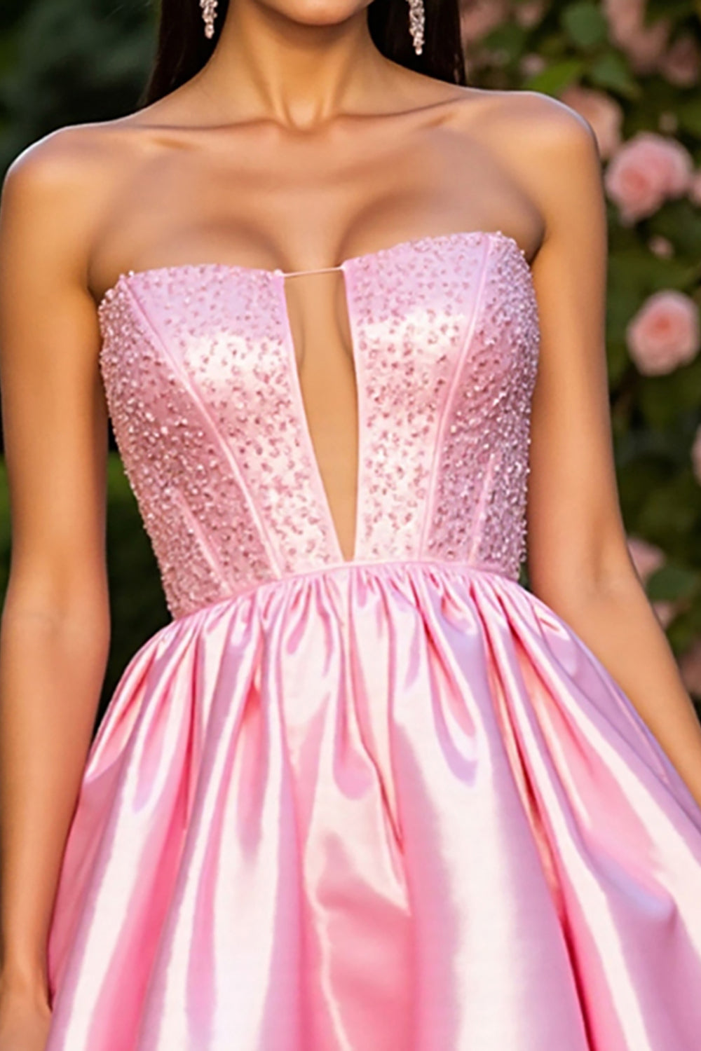 Pink Strapless Satin A Line Short Homecoming Dress