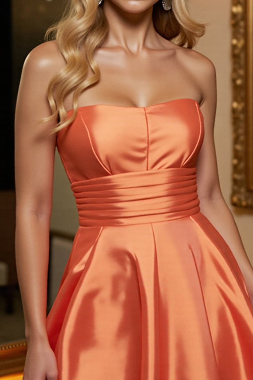 Orange Satin A Line Strapless Short Homecoming Dress