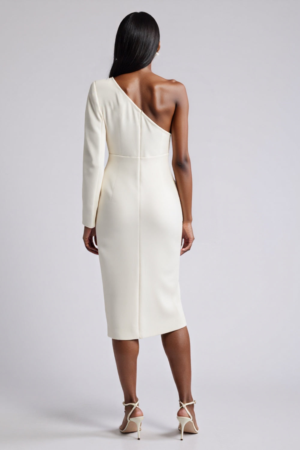 White 3D Flower Sheath Work Dress With Long Sleeves