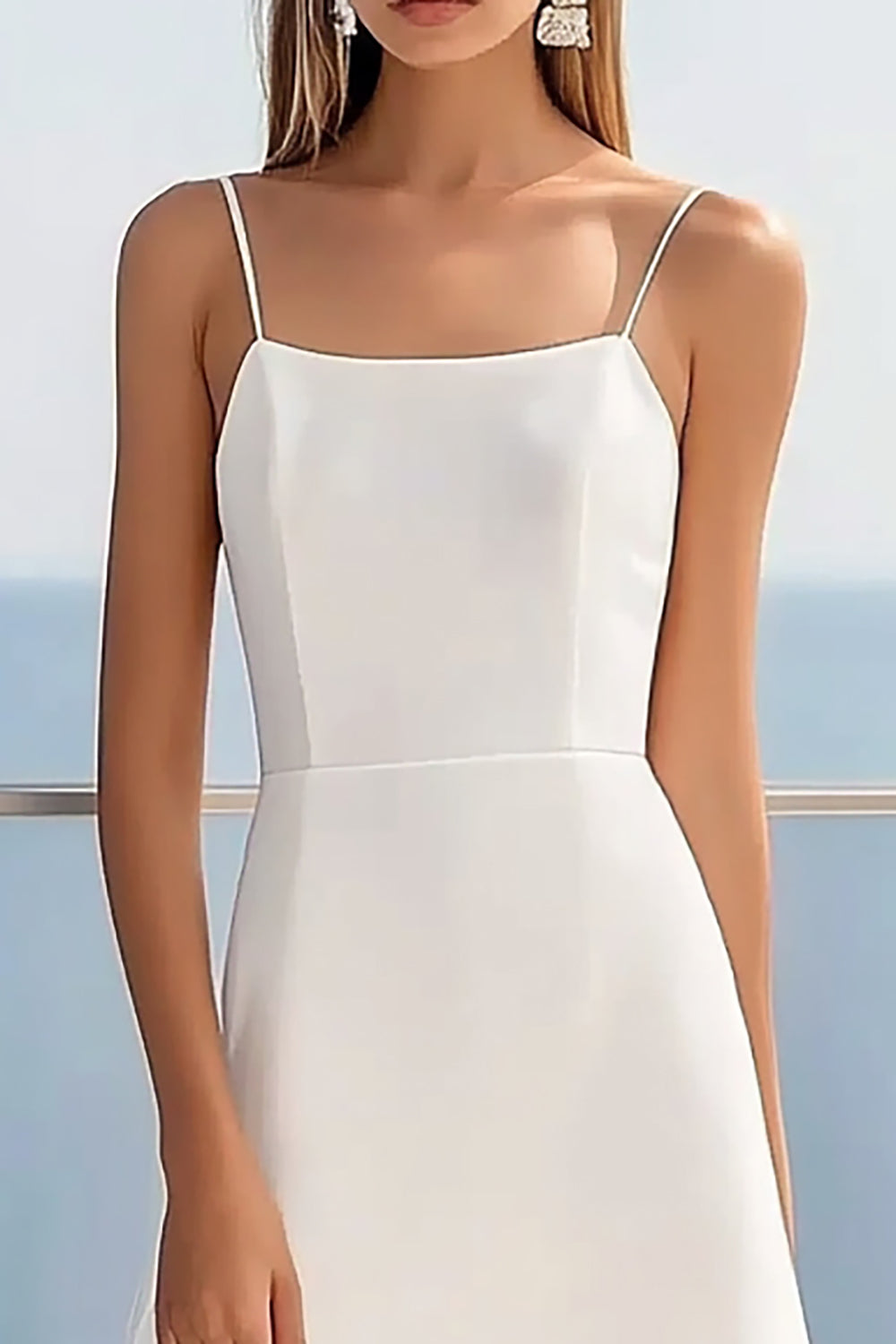White A Line Spaghetti Straps Graduation Dress with Lace