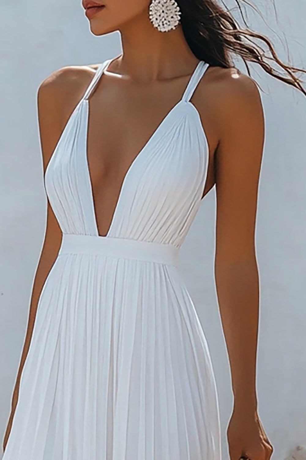 White A Line Spaghetti Straps Chiffon Long Holiday Dress