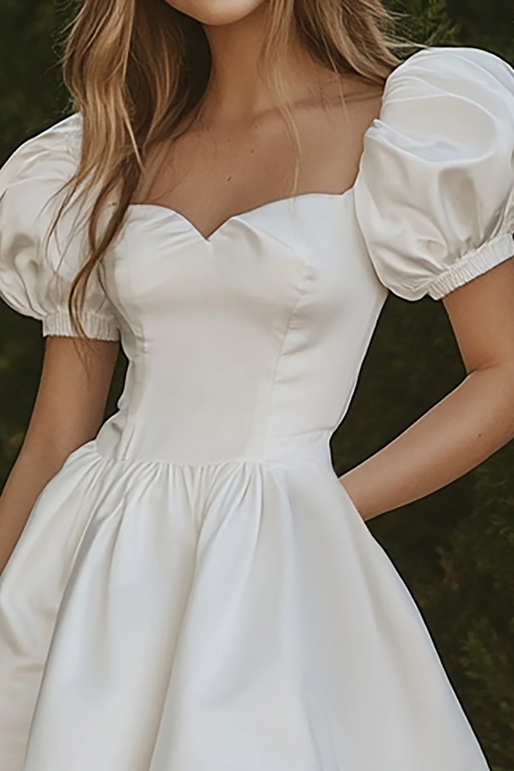 A Line White Puff Sleeves Short Graduation Dress